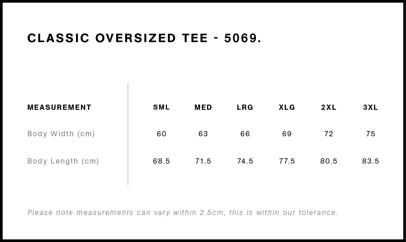 Classic Oversized Tee size chart